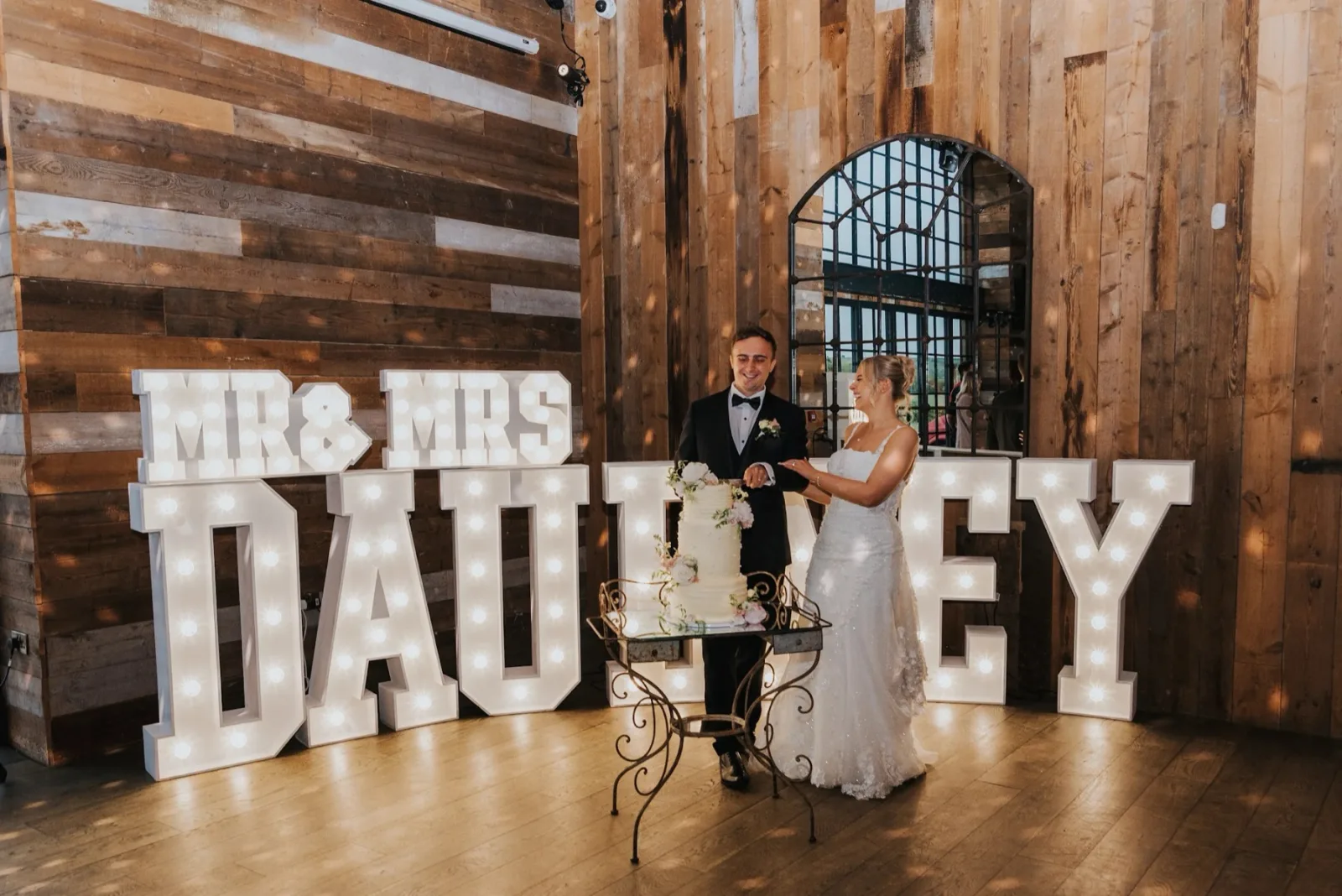 White MR & MRS DAUBNEY light up letters