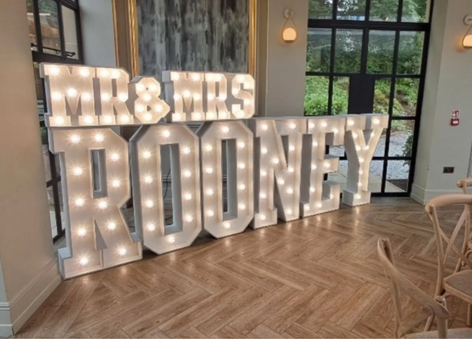White MR & MRS ROONEY light up letters